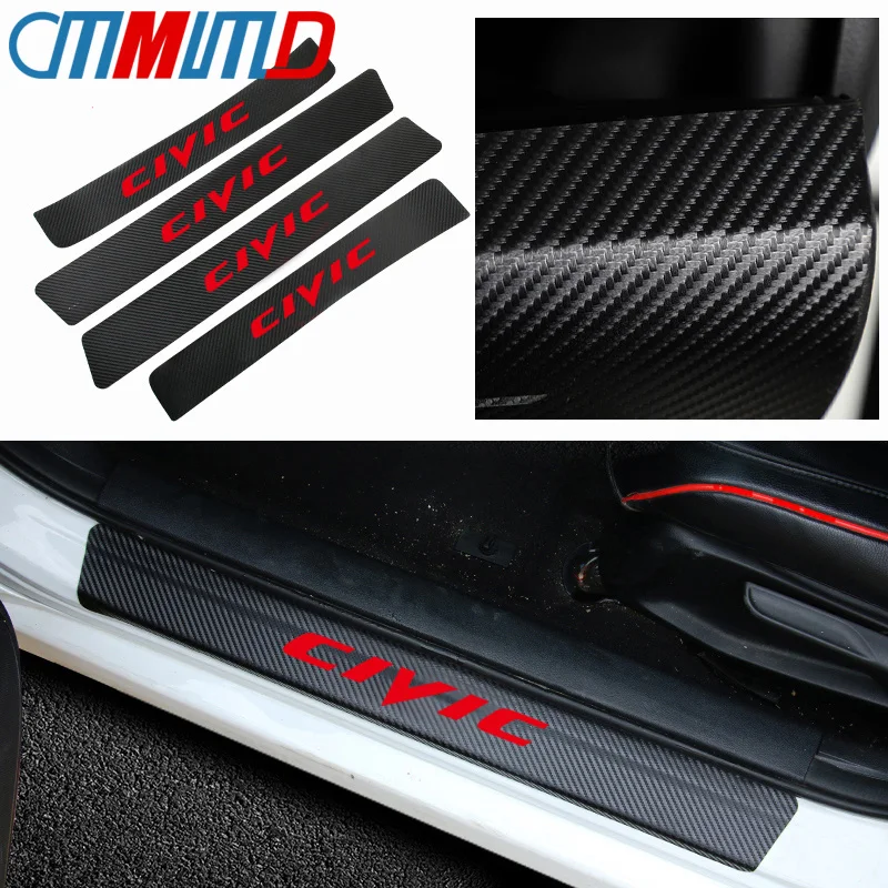 

Car Styling 4pcs Carbon Fiber Vinyl Door Sill Guard Sticker For Honda Civic 2016 2017 Anti-kick Anti-Scratch Sticker Accessories