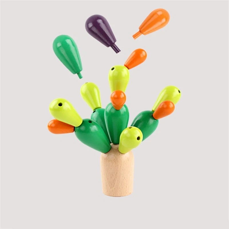 Children's Cactus Wooden Toys Building Blocks Assembled Toys Intelligence and Multifunction Color Cognition