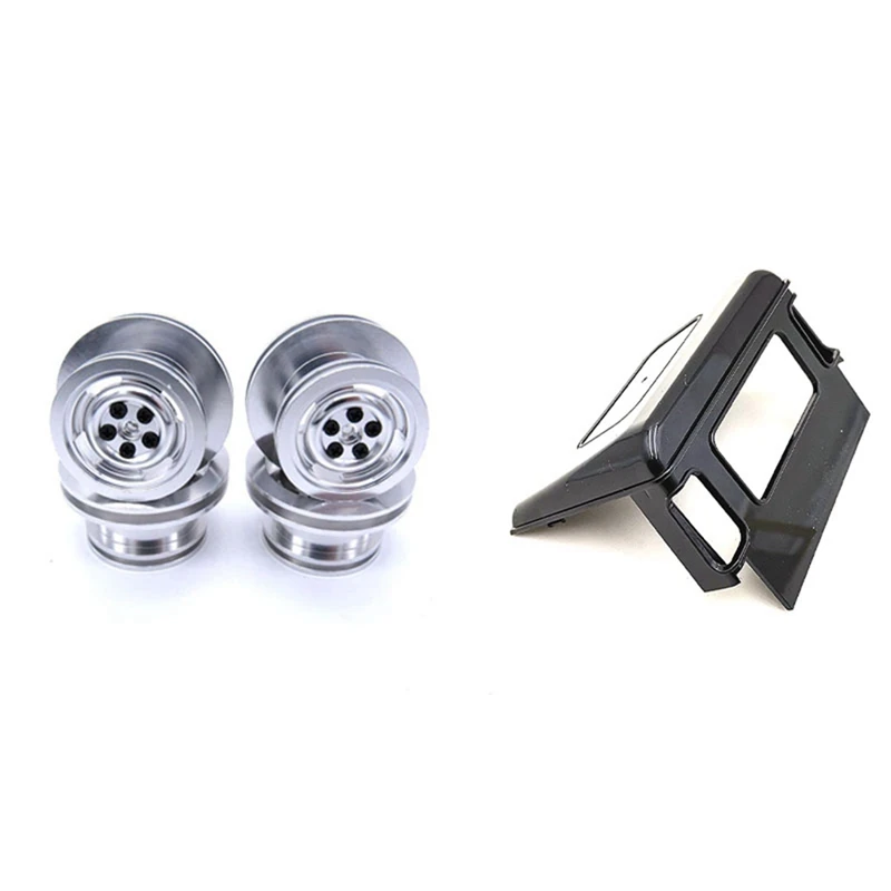 

4Pcs Rc Car Metal Wheel Hub Wheels Rim & 1Pcs Plastic Black Car Roof Canopy Replacement Part Cover for Mn D90