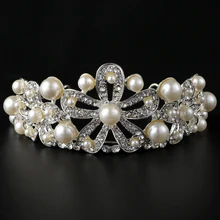 TDQUEEN, хрустальные стразы, жемчужная тиара, корона, Посеребренная, свадебные аксессуары для волос, стразы, жемчужная Тиара для женщин