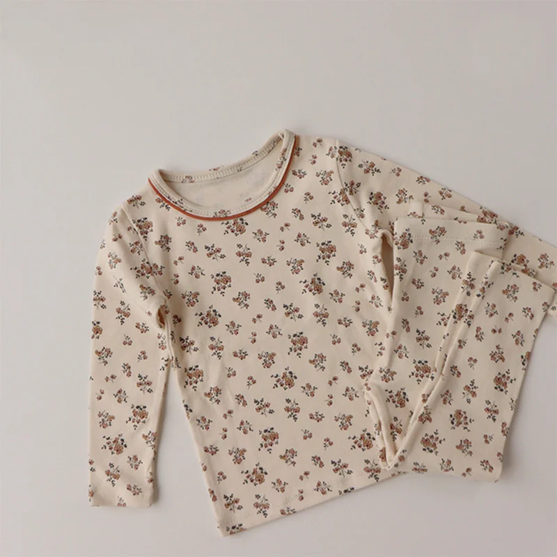 Conjunto de pijamas de algodão floral infantil,