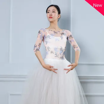 

Ballet Dance Dress Printed Flower Mesh Top Women's Sheer Mesh See-through Blouse Elegant Tops Shirt Turtleneck Fall Blouse