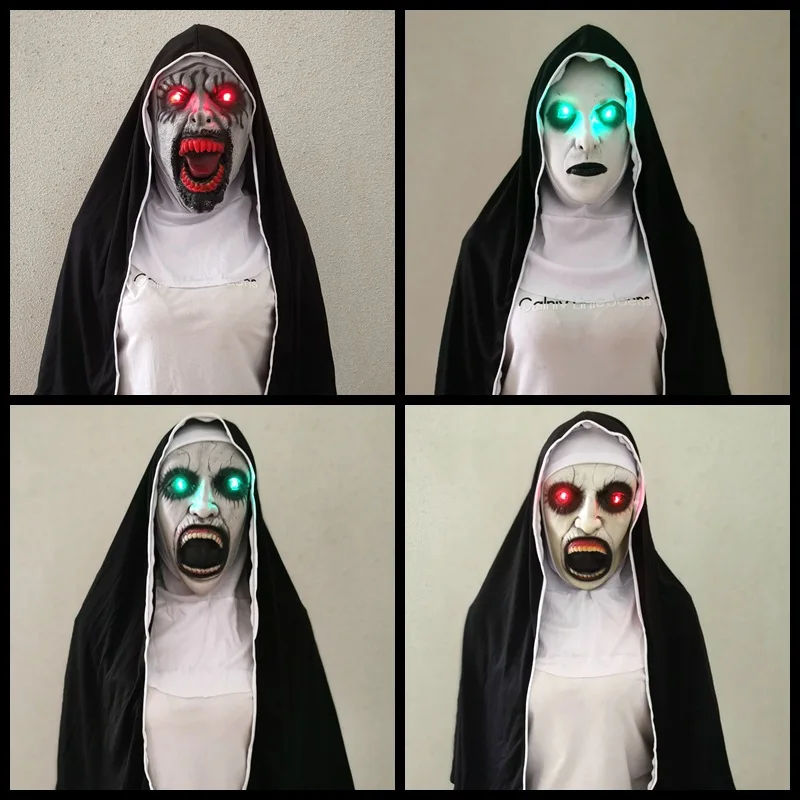 Rowentauk Máscara de Halloween Horror Látex Monja Máscara de Cabeza Completa Máscara de Cosplay para la Fiesta de Halloween 