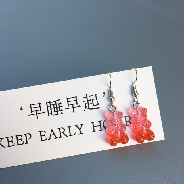 Pair Creative Cute Mini Gummy Bear Earrings Minimalism Cartoon Design Colorful Bear Female Ear Hooks Danglers Jewelry Gift