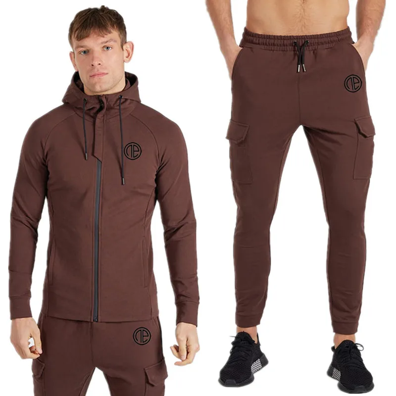 Wine red Новые осенние Для мужчин толстовки Штаны 2 шт./компл. Толстовка Штаны мужской тренажерные залы, Фитнес из пайеток, топ и брюки для бега, спортивная одежда, спортивные костюмы - Цвет: Wine red