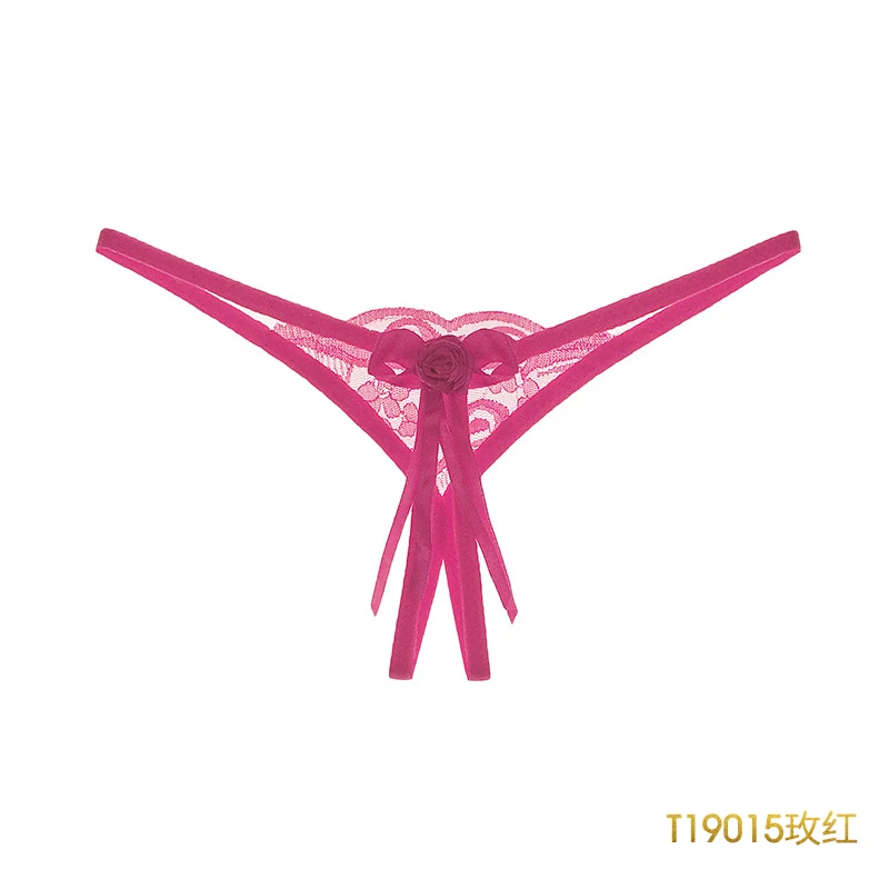 T19015 Rose Red JSY женские кружевные трусики с открытым шаговым швом красные ремешки без косточек короткие стринги с галстуком-бабочкой женские свободные размеры сексуальные T-back для секса - Цвет: T19015 Rose Red