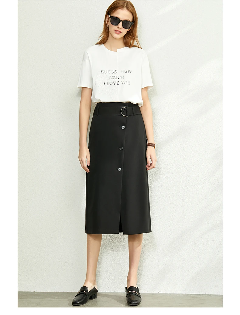 AMII Minimalism Summer Autumn Fashion Solid Aline Single-breasted Women Skirt Causal Belt Calf-length Female Skirt 12030047