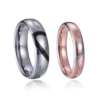 

Real LOVE heart Marriage Alliances 100% Tungsten carbide ring his and hers wedding Couple Rings set for men and women