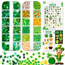 

12Grid Green Style Nail Sequins Mixed-shape Glitter Flakes Soft Clay Paillete Sticker UV Gel Polish Professional Nail Decoration