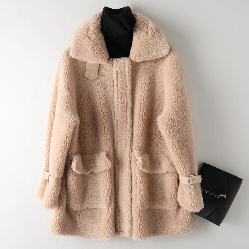 New Winter Sheep Fur Long Jacket Women Solid Teddy Fluffy Leather Coat High Quality Designer Moto Outerwear Thickening Overcoat