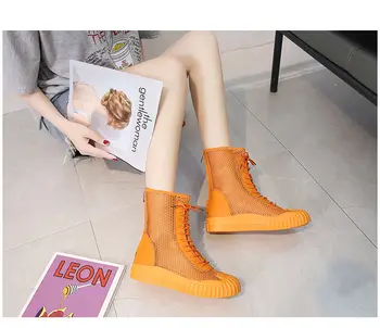 

new Korean version of the high-top boots zipper hollow breathable mesh short boots Martin boots motorcycle boots women's shoes