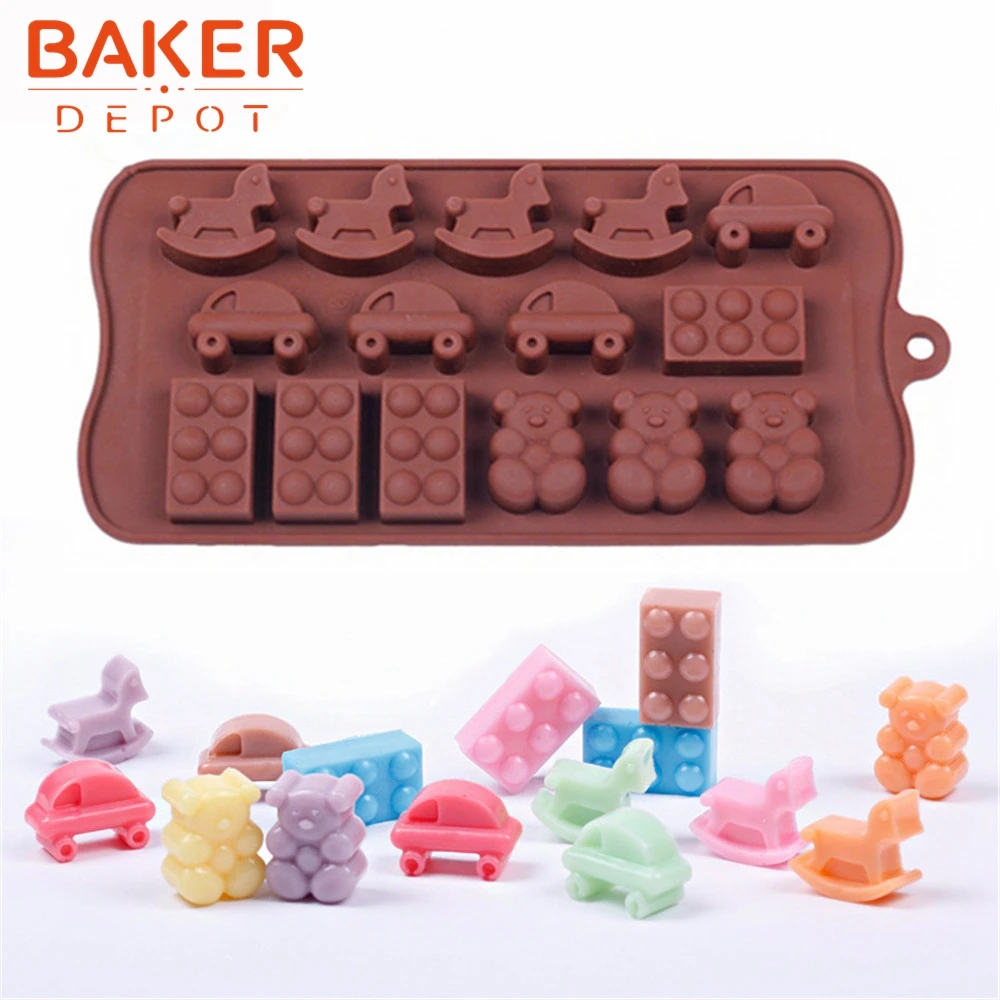 BAKER DEPOT, силиконовая форма для шоколада, автомобиля, медведя, мини-конфет, клейкая помадка, Мультяшные кондитерские формы для печенья, сделай сам, украшение торта