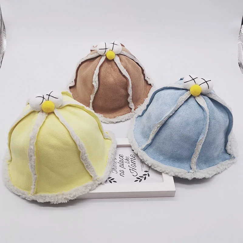 New 2-5T Baby Bucket Hats Plus Velvet Autumn Winter Warm Toddler Cartoon Caps Boys Girl Reversible Sun Headwear Drop | Детская одежда и