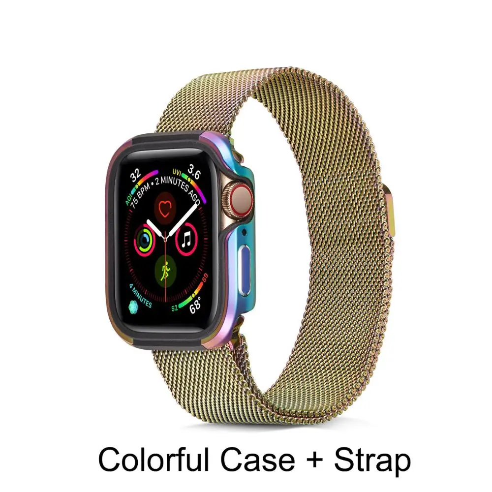 Для Apple Watch Series 5 4 40/44 мм Чехол Премиум Алюминий+ TPU бамперная рама чехол Series 5 браслет для часов «Миланская петля ремешок на запястье браслет - Цвет ремешка: Set-Colorful