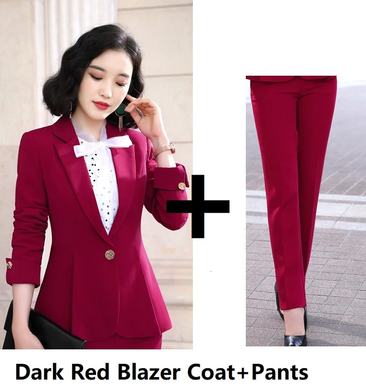 Dark Red Pantsuits Форменный дизайн, женские брючные костюмы, Формальные женские деловые рабочие костюмы, OL стили, профессиональные блейзеры, брюки, костюмы на осень и зиму - Цвет: Dark Red Pantsuits