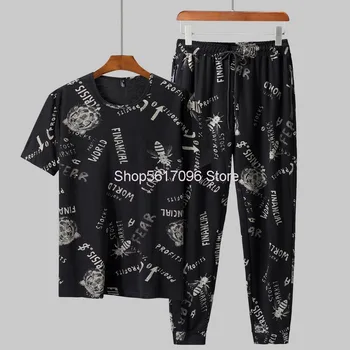 

Fat Man Short Sleeve Trousers Ice Silk Suit Male Plus Fat Plus Size Loose Sportswear Leisure Men's Wear Two-piece Set