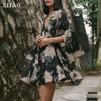 

XITAO High Waist Print Pattern Dress Vintage Bandage Full Sleeve Sexy Style 2020 Spring Small Fresh Casual Loose Dress XJ3480