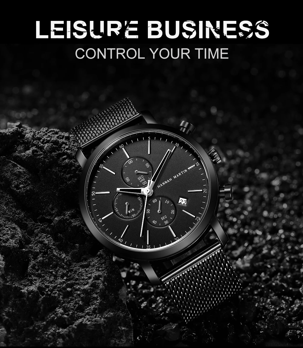 Dial Calendar Watch Men multifunction Stainless Steel Mesh strap business casual Waterproof Wrist watches Relogio Masculino