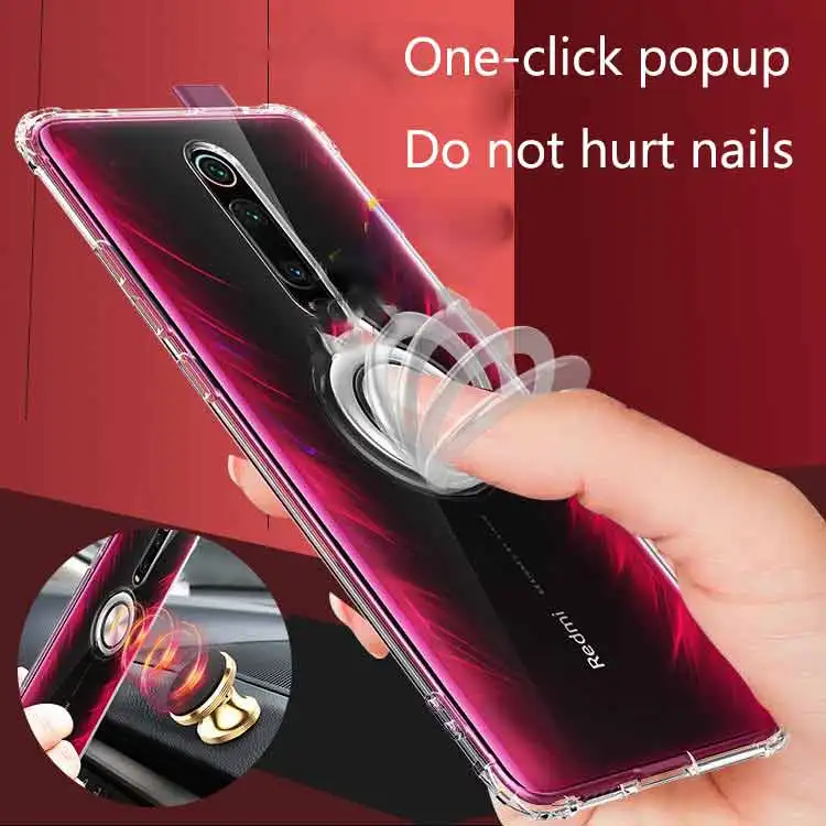 Чехол для Xiaomi Redmi 7 Y3 Note Pro S Прозрачный металлический эластичный чехол с кольцом