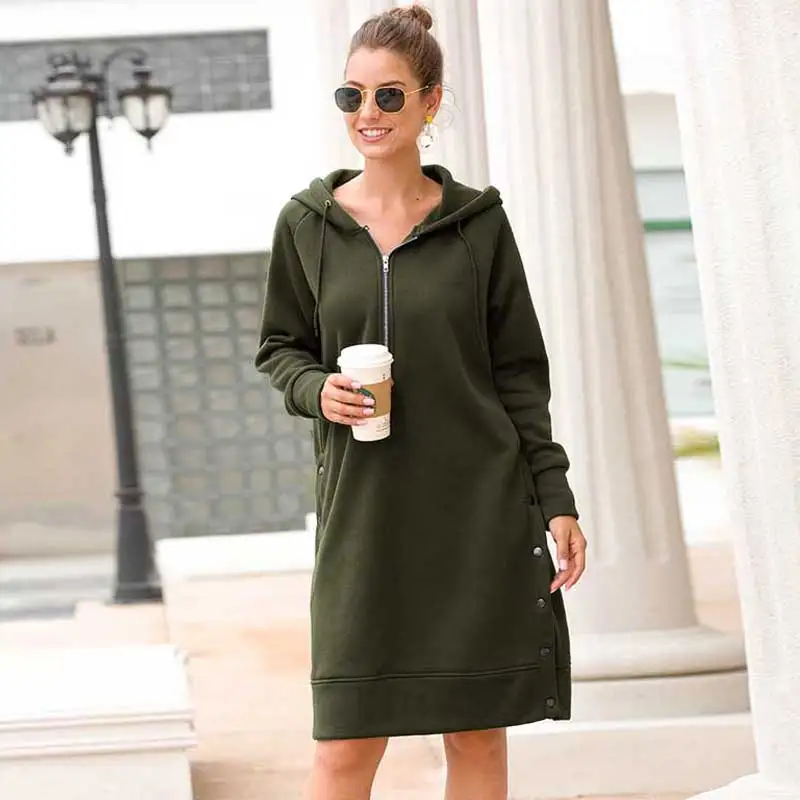 Robe longue à capuche pour femme, sweat-shirt ample, automne hiver 2020 -  AliExpress