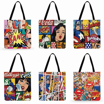 

Cartoon Animation Printed Tote Bag For Women Pop Marvel Casual Tote Foldable Shopping Bag Reusable Beach Bag Shoulder Bag