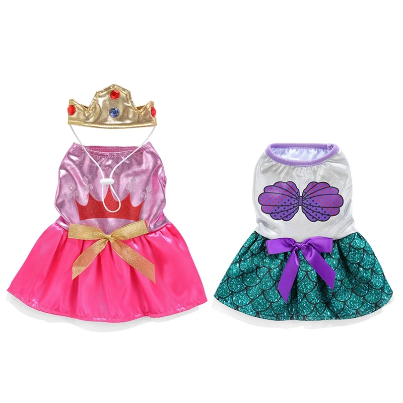Модное платье для собак; платье принцессы с короной для домашних животных; трикотажная юбка; одежда для хеллоуина; костюм для маленьких и средних собак