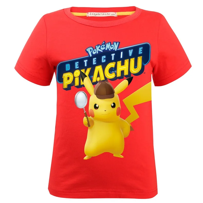 Children Pikachu Clothing Kids Tees Top Baby Tshirt Boys Cartoon Pokemon Print Clothes Boys Tops 3D Funny T-shirts Costume - Цвет: 8461-red
