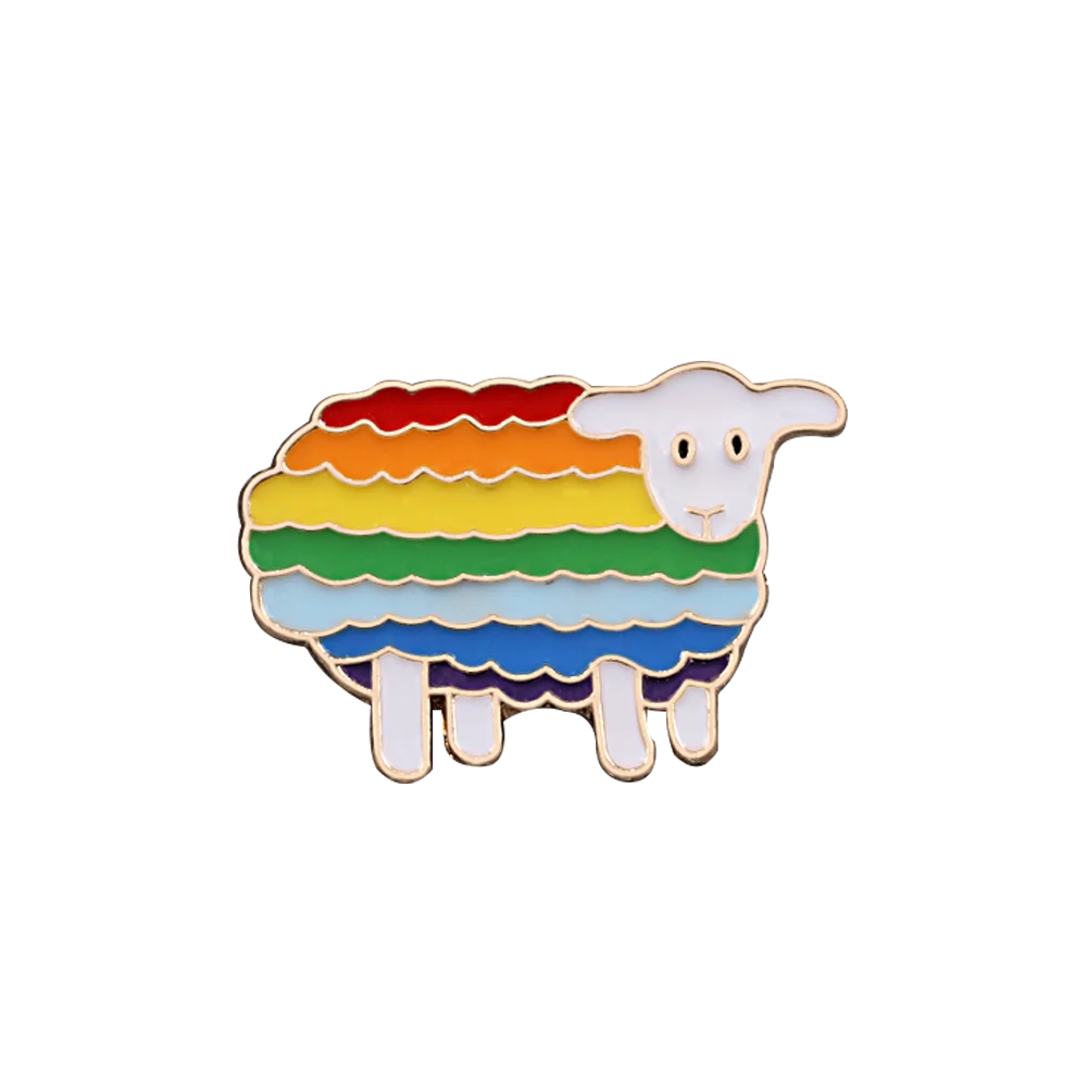 Унисекс Броши Радужный Флаг овец сердце пигментный Инструмент эмаль на булавке на Для женщин мужские джинсовые куртки штырь отворотом гей лесби бижутерия - Окраска металла: Sheep