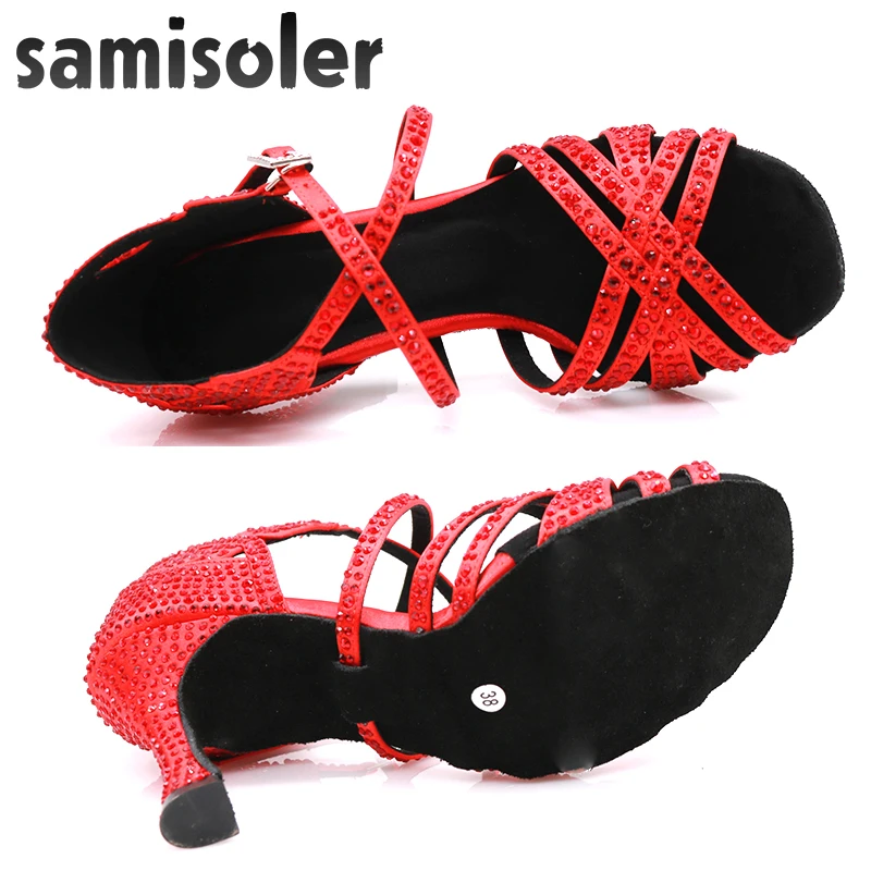 Samisoler 2019 New Latin Dance Shoesballroom latin dance shoes Big red Rhinestone Ballroom Shoes latce Shoes