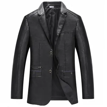 

Autumn and winter men's leather jacket business casual high quality jacket high-grade PU leather solid color lapel