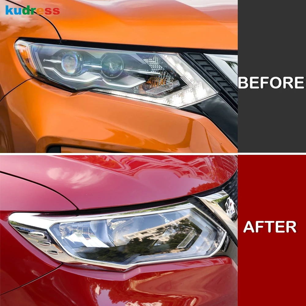 For Nissan X-trail Rogue 2017-2019 ABS Chrome Car Front Head Light Cover Trim Headlight Lamp Frame Stciker Bezel Accessories | Автомобили