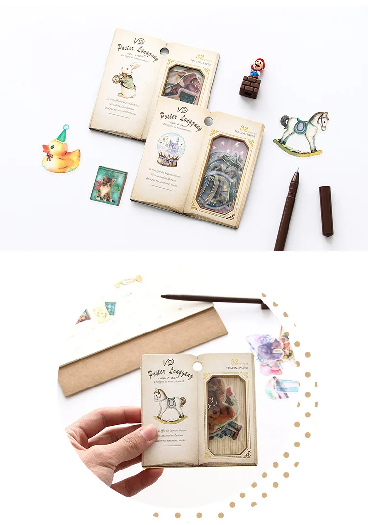 South Korea Creative Stationery Retro Large Sticker Bag Hand Account DIY Adhesive Paper Retro Decorative Sticker 8-Selectable 32