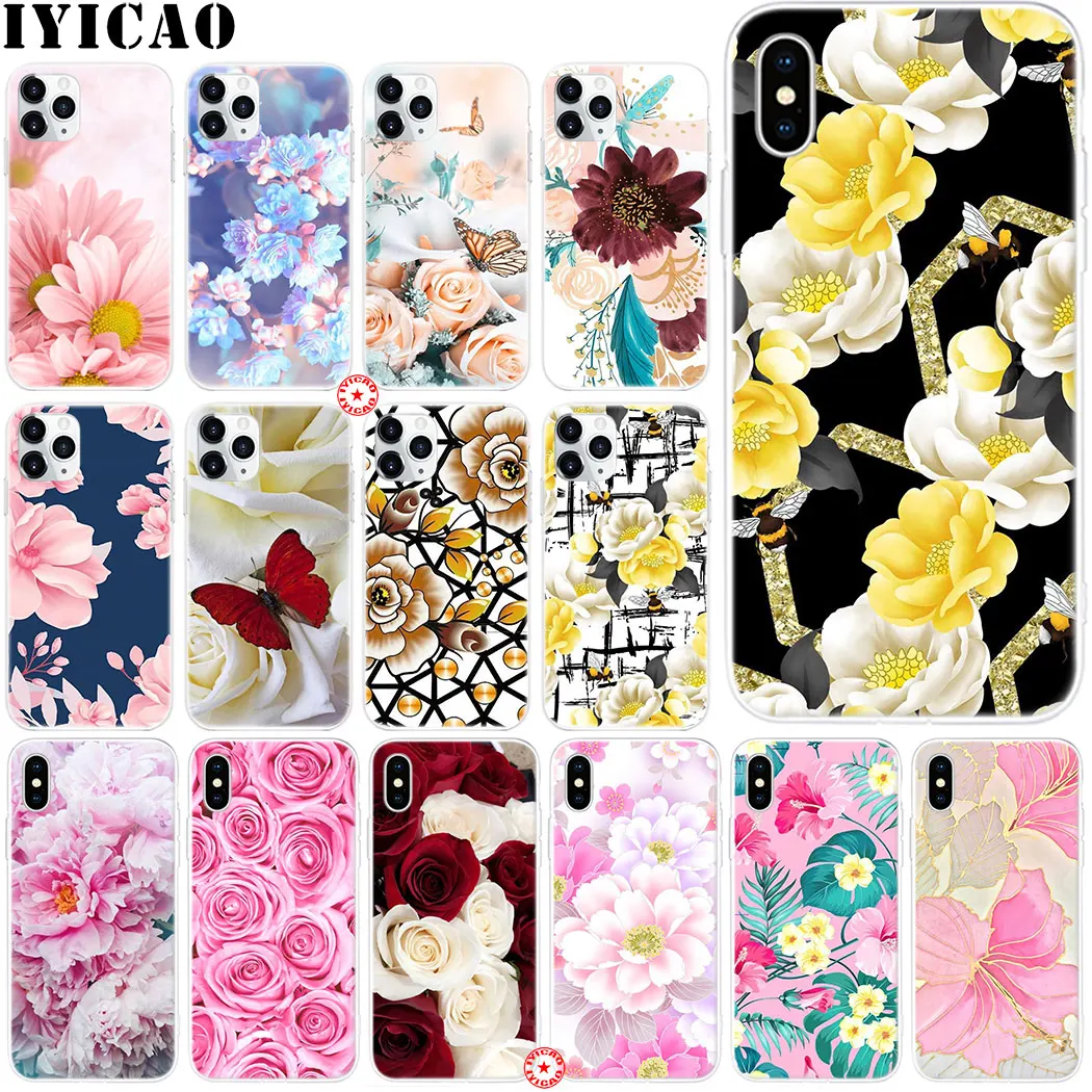 Мягкий силиконовый чехол 38LY Rose Flower Butterfly для iPhone 11 Pro XS Max XR X 8 7 6 6S Plus 5 5s SE | Мобильные