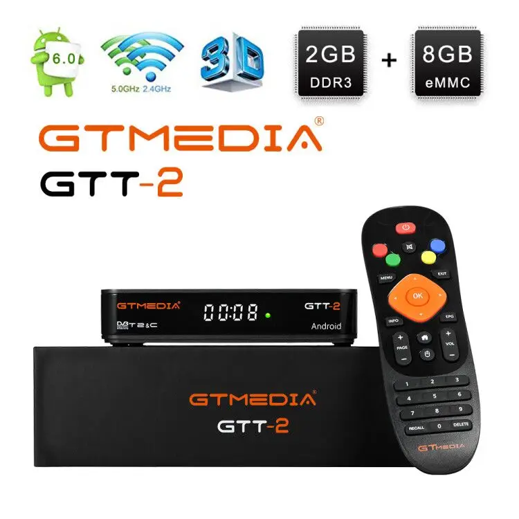 Спутниковый приемник Gtmedia GTT2 Android 6 0 DVB T2/кабель/ISDBT Amlogic S905D 2 + 8 Гб H.265 встроенный Wi Fi