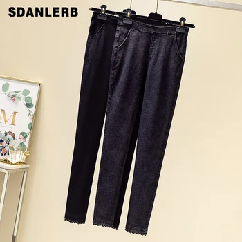 

Plus Size Black Denim Jeans Pants Women's High Waist Elastic Jeans Mom Jeans Mujer M - 5XL