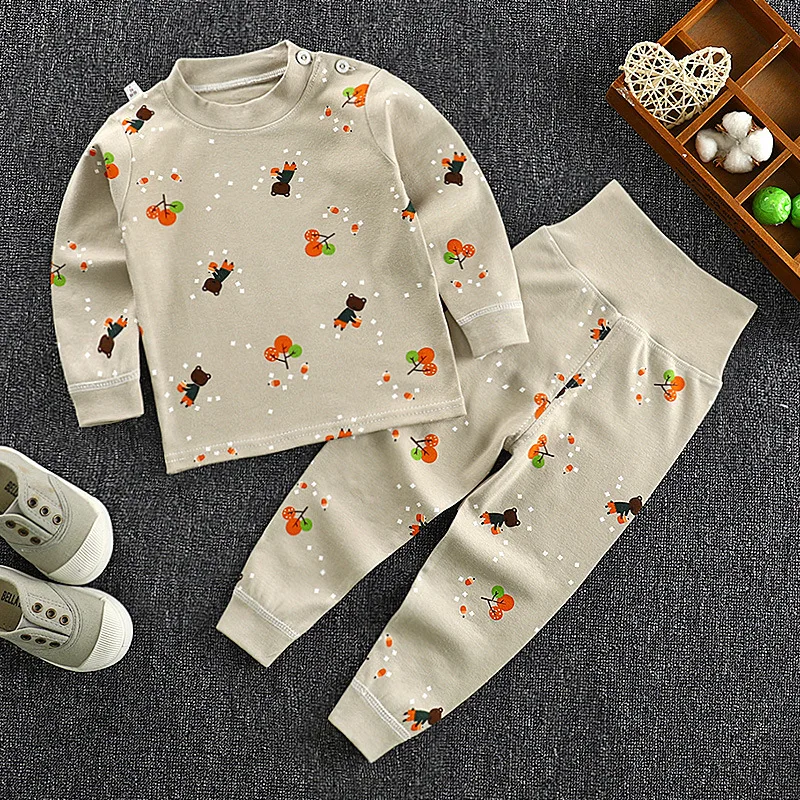 Брендовые Осенние Теплые плотные комплекты для мальчиков Рождественский наряд Одежда для маленьких девочек Детские пижамные комплекты с принтом одежда для сна с героями мультфильмов для маленьких мальчиков - Цвет: Cherry