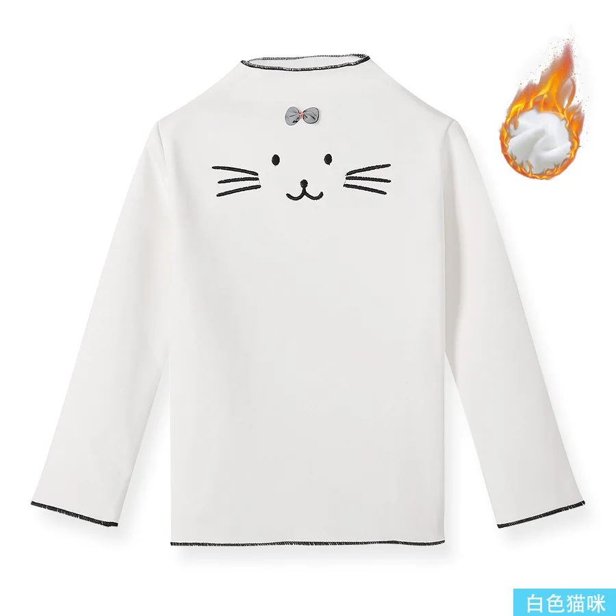 white cat Вельветовые топы для девочек, коллекция года, зимние детские топы, хлопковые детские футболки, нижнее белье с длинными рукавами для малышей, утепленная теплая одежда для малышей - Цвет: white cat