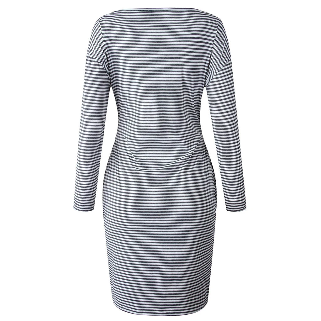 FREE OSTRICH  Hot Sales Womens Holiday New Autumn Models Fashion Stripes Long Sleeves Slim Plus Size Casual Loose Dress 930
