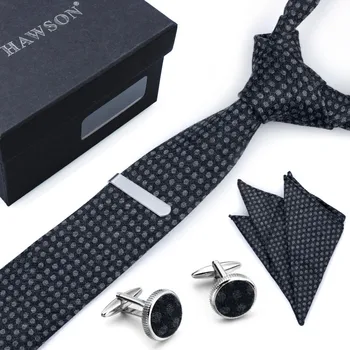 

HAWSON Bamboo Fiber Neck tie Pocket Square Set Polka Dot Pattern for Men with Cuff Links and Tie Clip in Tie Box