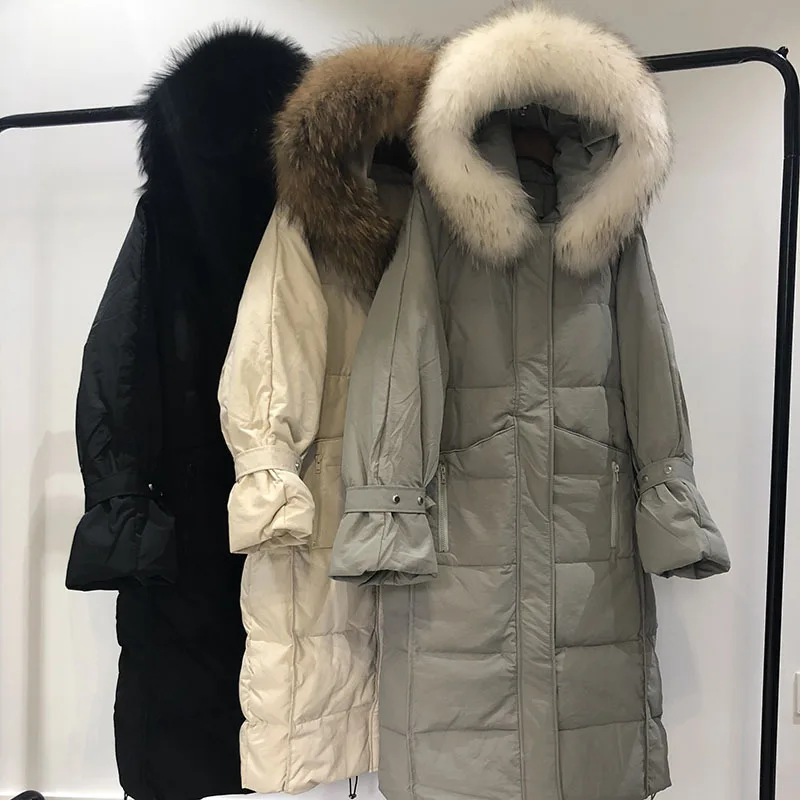 Стиль Южная Корея Dongdaemun корейский стиль выше колена пуховик женский средней длины толстый воротник из натурального меха свободный-F