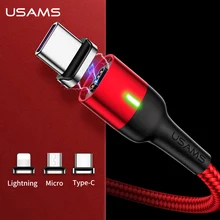 Магнитный кабель для iPhone samsung USAMS 3A, быстрая зарядка, магнитный usb-кабель для телефона, кабель Micro USB type C, магнитный кабель для зарядки и синхронизации данных