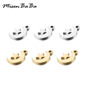 

20PCS/lot Stainless Steel Star Moon Charms Pendant For Diy Jewelry Making Gold Silver Color Cute Moon Necklace Bracelet Charms