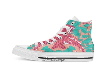 

Scarlet tigers on lotus field Custom Casual High Top lace-up Canvas shoes sneakers Drop shipping