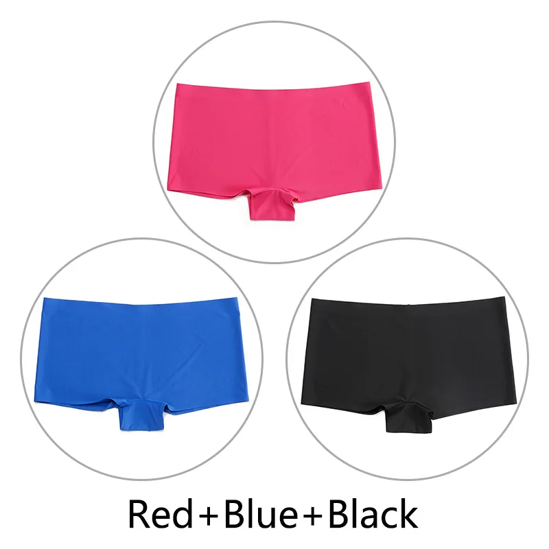 Red Blue Black 3 шт./партия, большие размеры, трусы для мальчиков, Бесшовные шелк, однотонный, высокая талия, сексуальное нижнее белье, женское эластичное белье, SX-L, американский размер - Цвет: Red Blue Black
