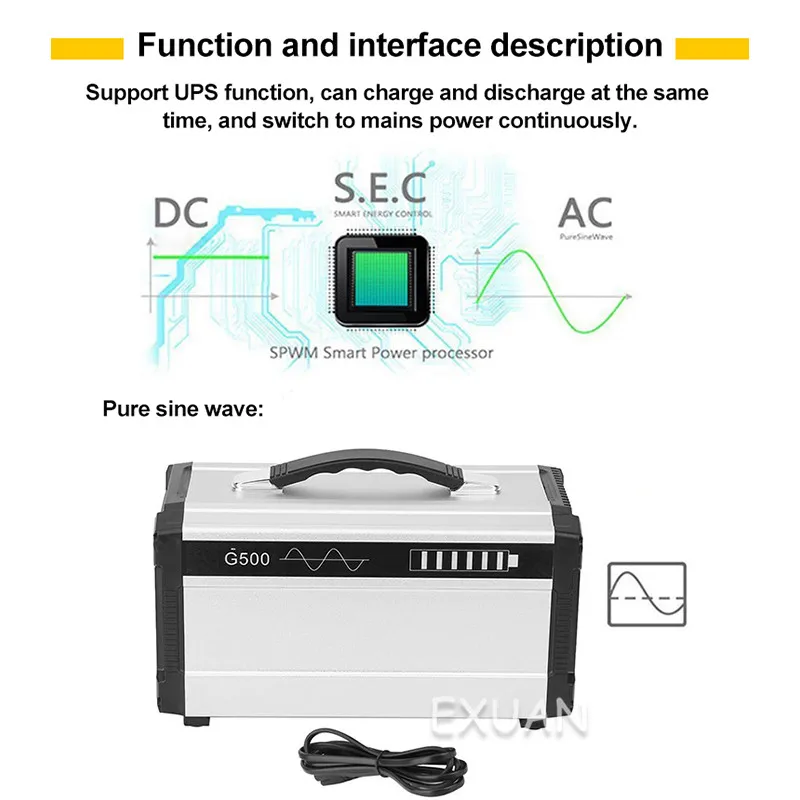 US $386.00 500W inverter power supply multifunctional portable pure sine wave inverter small size outdoor universal power socket charger