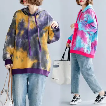 

COIGARSAM Full Sleeve blouse women Winter Print Hooded Loose blusas womens tops and blouses Purple Pink 9149