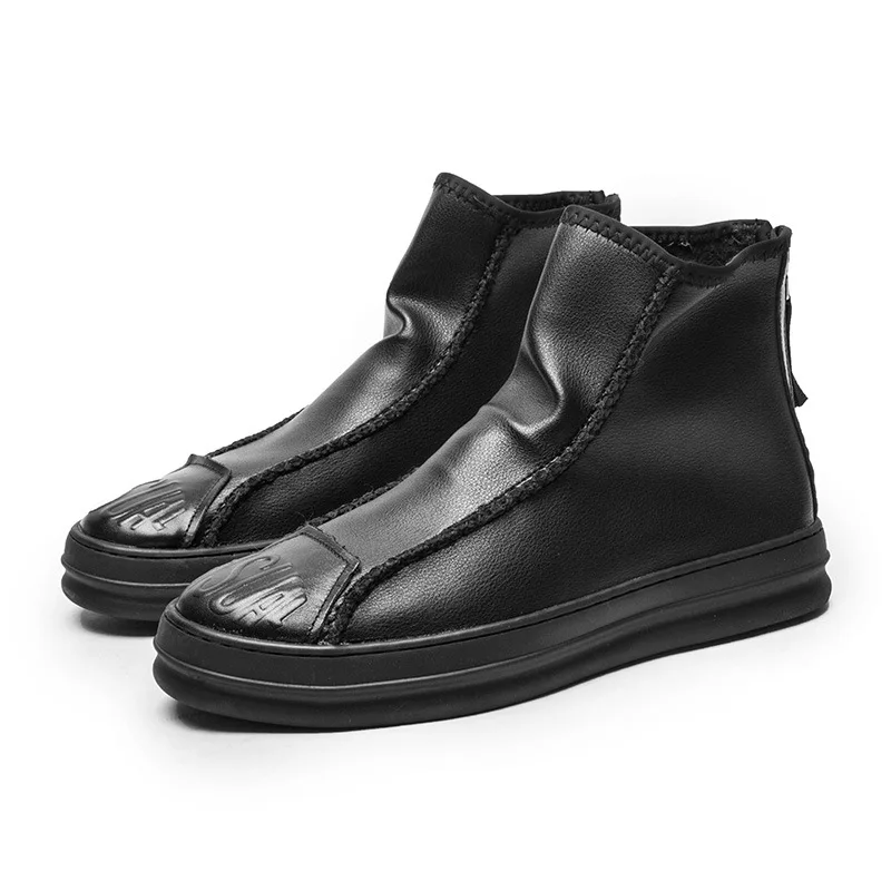 

Korean-style Fashion Leather Boot plus Velvet Cotton Boots Business Casual Winter Big Head Martin Boots Warm Men's Boot Fashion