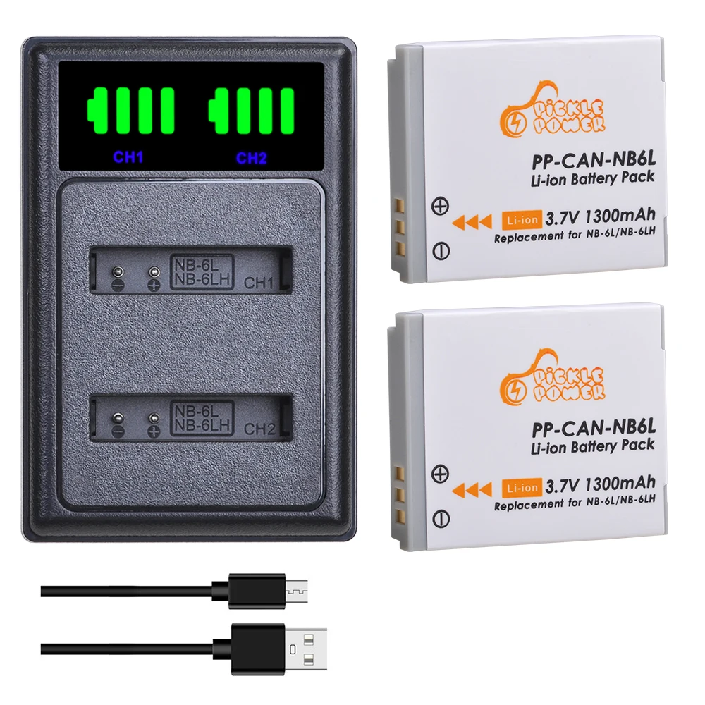 Nb-6L Nb-6Lh Batteria + Led Dual Usb Caricabatteria Per Canon Powershot D10 D20 Elph 500 Hs S90 S95 S120 Sd770 Sd980 Sx240 Sx260 Sx270