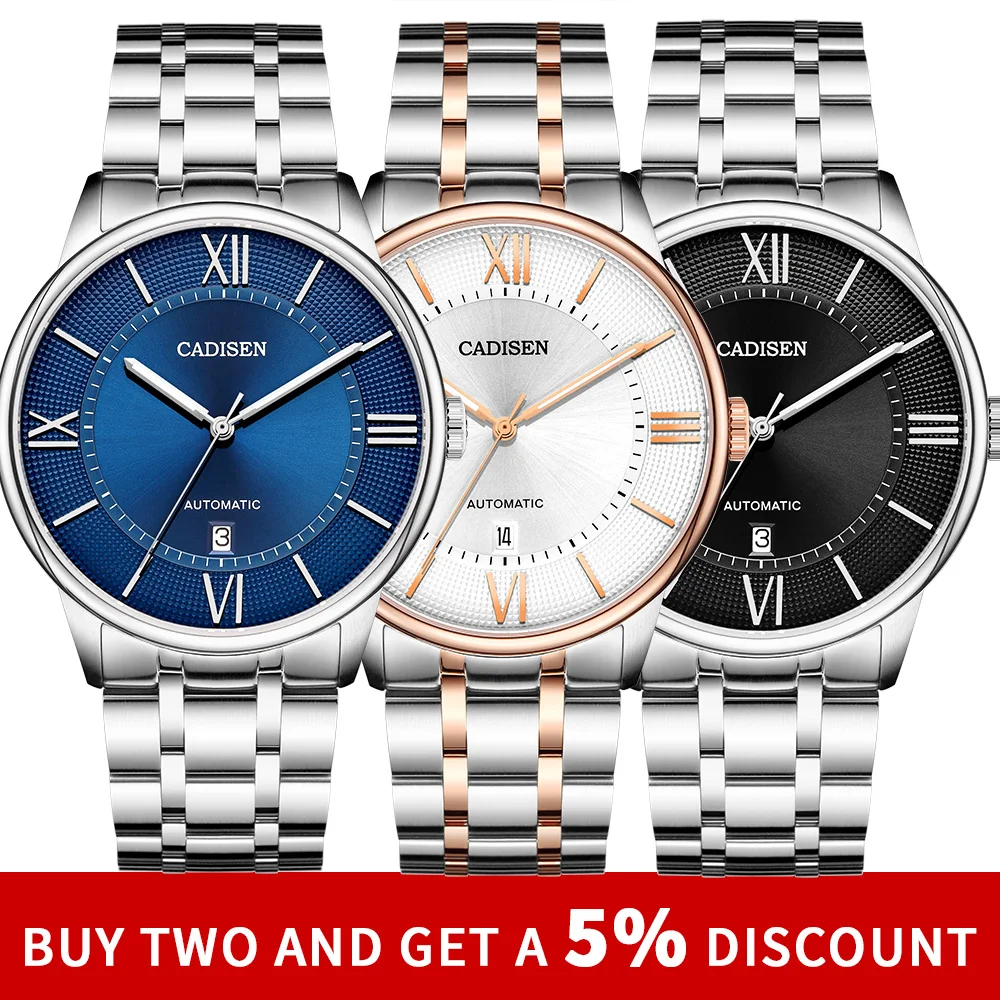 CADISEN Men Classic Automatic Mechanical Watches Brand Luxury Miyota 8215 Man Stainless Steel Wristwatch Clock Relogio Masculino