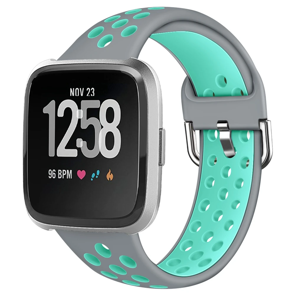 Hangrui для Fitbit versa ремешок Силиконовый ТПУ ремешок для Fitbit versa lite Браслеты Спортивный дышащий Браслет Смарт часы - Цвет: grey green